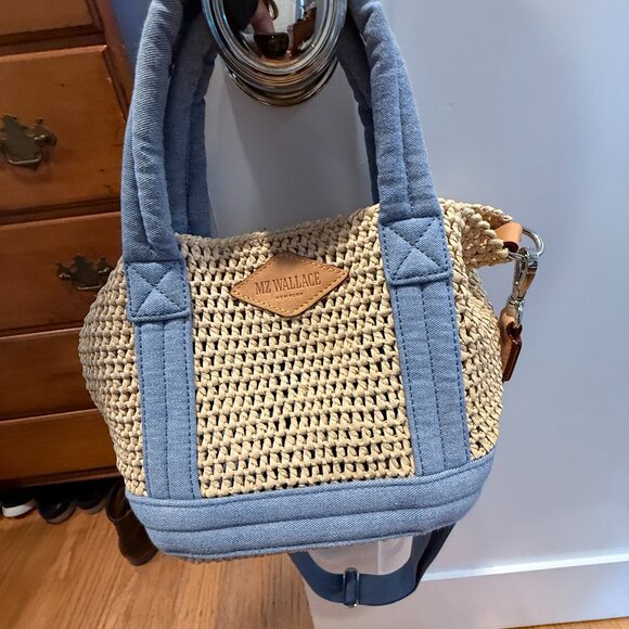MZ Wallace Mini Raffia Tote Crocket Denim - Picture 1 of 4